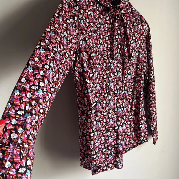 J Crew Tie Neck Tuxedo Shirt Ruffles Liberty Art Fabrics Sarah Print - Picture 8 of 12